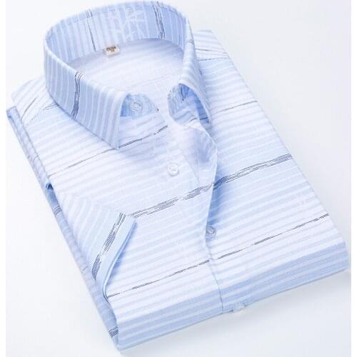 Brand New Men Shirt Male Dress Shirts Striped Mens Casual short Sleeve Business Formal Plaid Shirt camisa social M-5XL