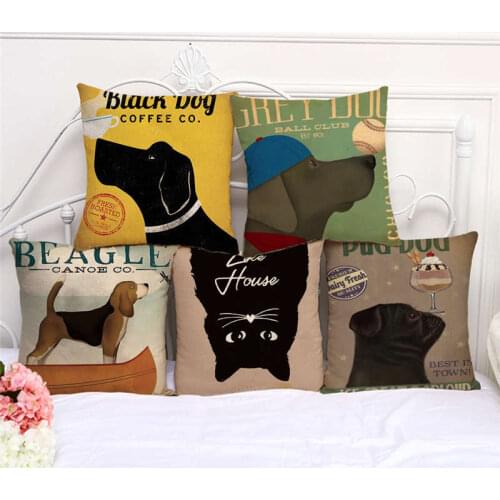 Throw Pillow Cases Cute Cat Dog Anime Animal Cushion Cover 45cmx45cm Home Living Room Decoration Linen/Cotton Pillowcover Decor