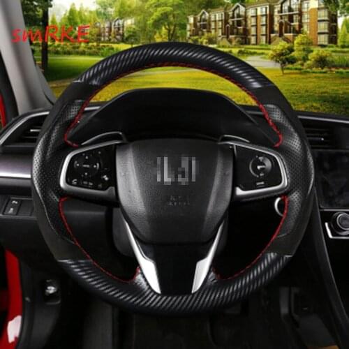 For Honda Civic 10th Crider 2019 CRV Hand sewing Carbon fiber Black Leather steering wheel cover
