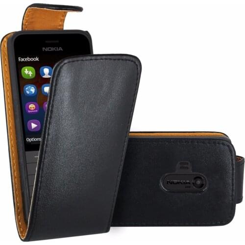 Black Flip Premium Leather Skin Bag Case Cover For Nokia 220 / Nokia 220 Dual Sim