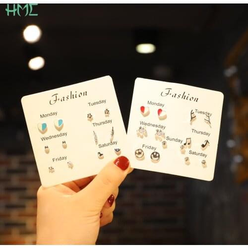 Zircon Crystal Stud Earrings Imitation Pearl Pentagram Deer Cross Snowflake Heart Star Earrings Set for Women Piercing Brincos