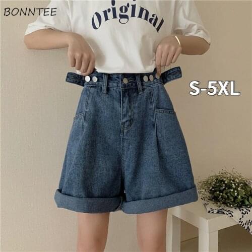Denim Shorts Women Large Size S-5XL Pockets High-waist Leisure All-match Clothing Vintage Loose Preppy Holiday Stylish Newest