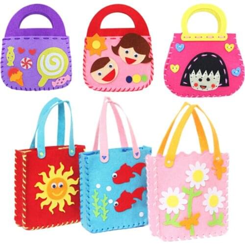 Hot Sale Non-woven Cloth Cartoon Animal Flower Handmade Children DIY Applique Bag Kids Crafts Art Craft Gift Pink Blue