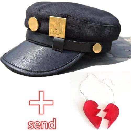 Cosplay Anime JoJos Bizarre Adventure Cap and Earring Jotaro Kujo Joseph Hat Army Military JOJO Caps Gold Rim Hat Hats