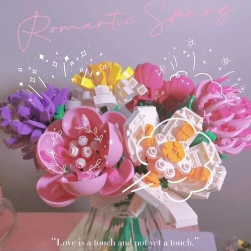 SEMBO Block New Crocus Smiling Flower White Clover Chrysanthemum Hibiscus Camellia Building blocks bricks Set Flower Toys Gifts