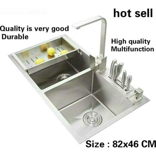 Tangwu Handmade high-end kitchen sink 4 mm thick food-grade 304 stainless steel wash bowl big double groove 82 X46X22 CM