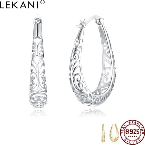 LEKANI Minimalist Earrings For Women 925 Sterling Silver 2 Color Hollow Out Pattern Golden Stud Earring Female Luxury Jewelry