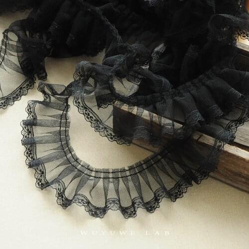 2M 6cm Black Mesh Pleated Lace Trims Ribbon Material Lace Fabric DIY Craft Trimmings for Dress Skirt Sewing Accessories Dentelle