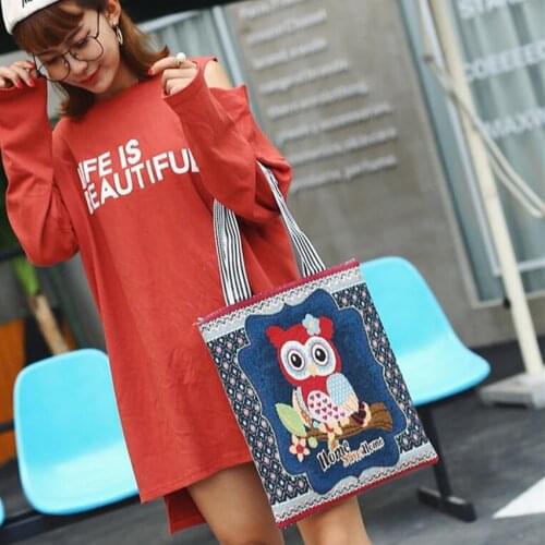 M647 Lovely Women Shoulder Bag Fashion Cartoon Happy Owl Printing Summer Lady Beach Bag Shopping Bag Shoulder Bag Wholesale