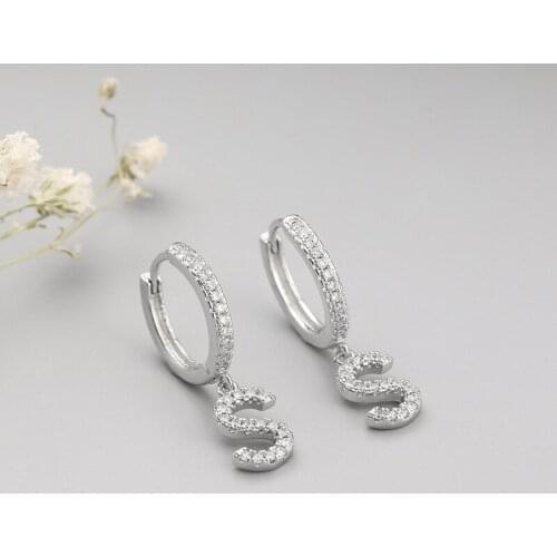 Fashion Luxury Crystal A-Z Letter Stud Earrings For Women 925 Sterling Silver Jewelry Pendientes eh215