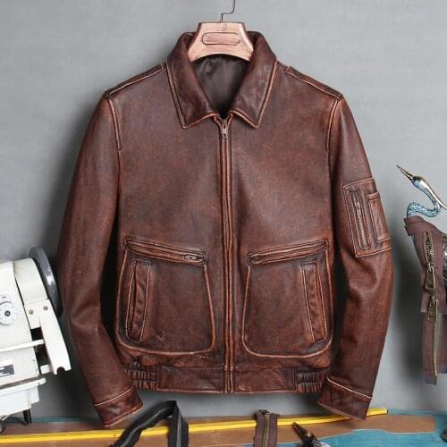 Free shipping.Plus MA-1 bomber leather coat,thick cowhide Jacket,mens genuine Leather jacket.man vintage brown leather clothes