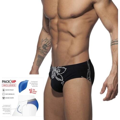 Printing Men Swimwear Shorts Push Pad Fashion Mens Swimsuit Quick Drying Mens Swim Briefs Low Waist Bathing Beach Wear Surf