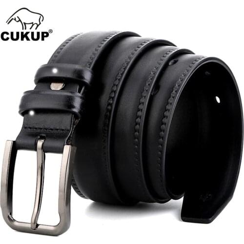 CUKUP New Mens Retro Styles Accessories Top Quality Pure Cow Genuine Leather Seams Belts Pin Buckle Metal Belt for Male NCK692
