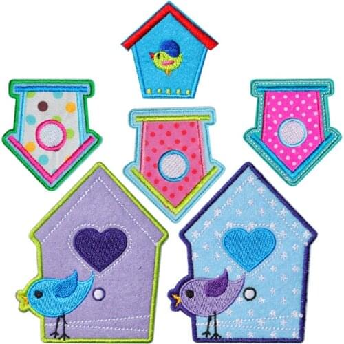 New Arrival Bird House Patches Iron on Animal Heart Love DIY Embroidered Appliques Sew on Stickers for Clothing Garment Bags