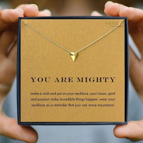 Icareu Trendy Golden Triangle Arrow Pendant Necklace Mighty Shield Alloy Short Choker Gold Chain Wish Card Jewelry Gift Box Girl