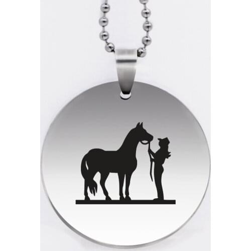 Ufine jewelry rider and horse pendant army card round disc stainless steel customed necklace N4536
