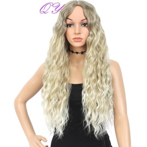 QY Hair Long Wig Water Wave Blonde Ombre Brown Synthetic Hairstyle Wigs Wigs for Women Hair Wigs Cosplay Natural Wig