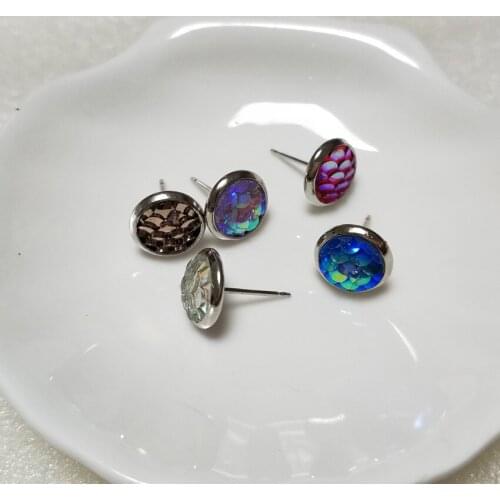 8mm Copper Base Rhodium Plated Colorful Mermaid earrings For Promotion Gifts
