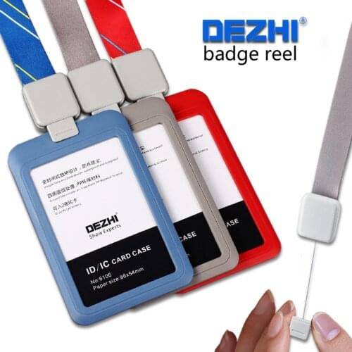 DEZHI-Retractabl Lanyard Pull Buckle with Simple Plastic ID Card Holders,PP Material Card Holders with Badge Reel for Business