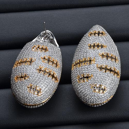 SLJELY Luxury Exaggerated Halloween Bat Earrings 3D Egg Cubic Zirconium Earrings Naija Wedding Party Earring Fashion Jewelry