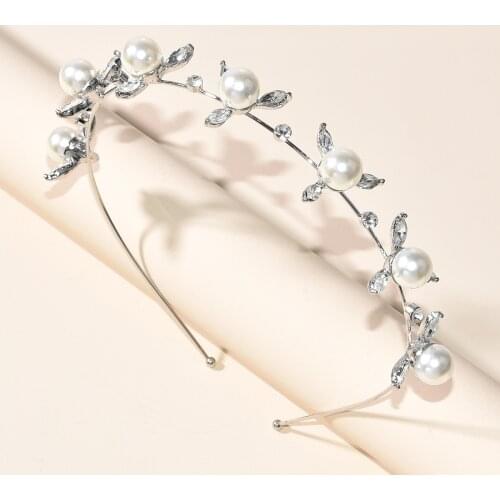 Simple Silver Color Leaf Bride Hair Tiara Vine Pearls Women Jewelry Handmade Wedding Headbands Hair Crown Accessories diademas