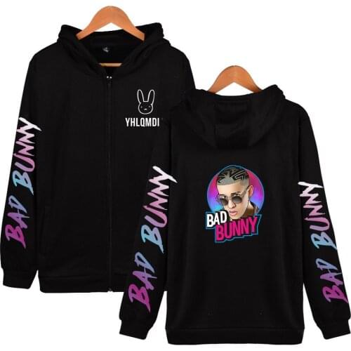 Rapper Bad Bunny Oversized Zip Up Women/Men Hoodie Sweatshirt Streetwear Hip Hop Long Sleeve Hooded Zipper Jacket Male Tracksuit