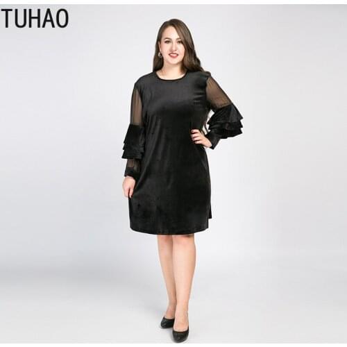 TUHAO Plus Size 8XL 7XL 6XL 5XL 2020 Elegant Black Party Women Dress Long Sleeve Patchwork Elegant Nightclub Dress Ladies WM21