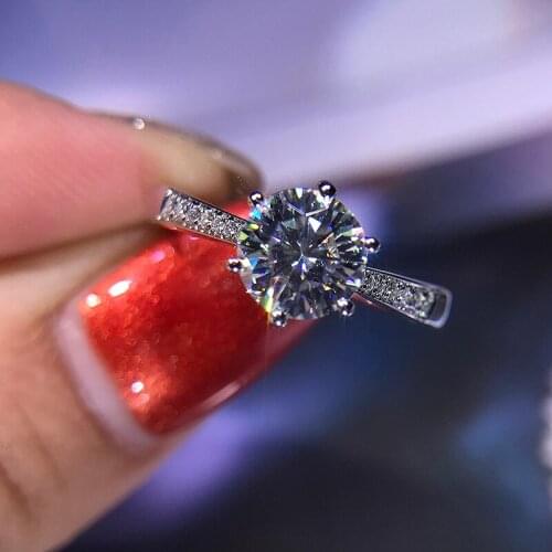 Solid 18K White Gold 1Ct DF 6.5mm Round Cut Engagment Ring Moissanites Solarite Ring For Women