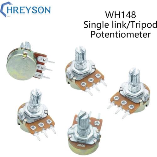 2Pcs WH148 1K 2K 5K 10K 20K 50K 100K 250K 500K 1M Shaft Amplifier Dual Stereo Potentiometer B50K B100K B250K B500K B1M 3Pin 15mm