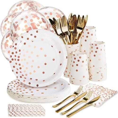 Party Paper Cutlery Goldstamping Polka Dot Party Disposable Hotel Tableware Decor Kit Paper Tableware Multigroup Activities 1Set
