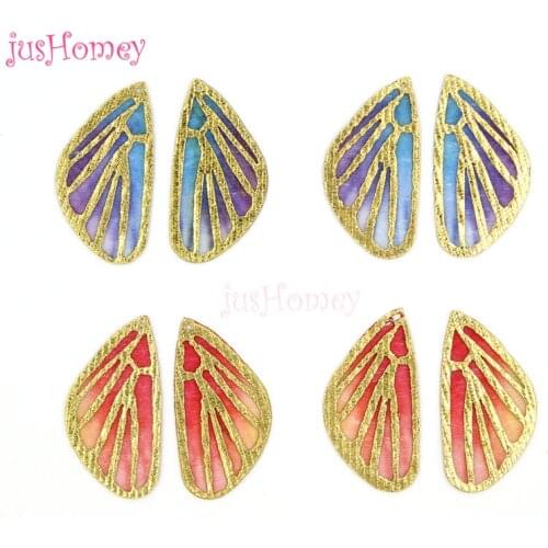 50PCS Vintage Golden Foil Silk Butterfly Wings Gradient Color Oriental Dragonfly Wings Accessory for DIY Dangle Earrings