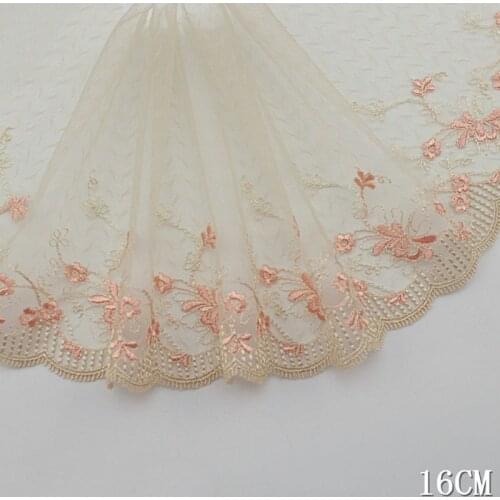 2Yds Embroidered Mesh Lace Trimmings Flowers Tulle Lace Ribbon for Curtain Table Lace Fabric DIY Sewing 15cm Width 2021