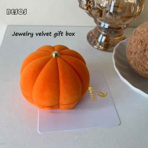 High Quality Orange Green Pumpkin Shape Velvet Jewelry Gift Box Flannelette Sponge New Year Party Earring Decorative Gift Box