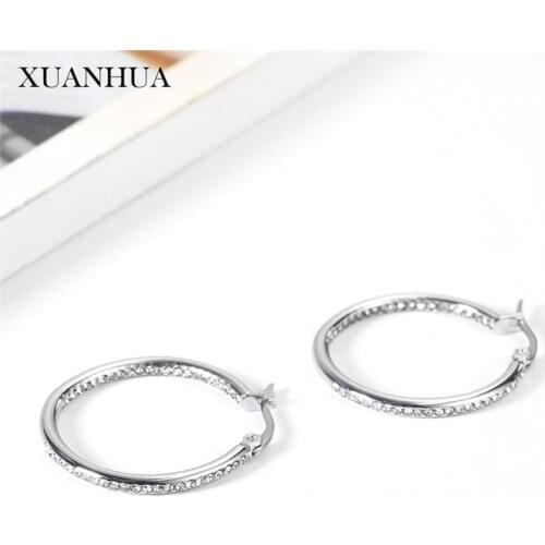XUANHUA Stainless Steel Jewelry Woman Hoop Earrings Female Ladies Earrings For Women Jewellery Summer Accessories Free Shipping