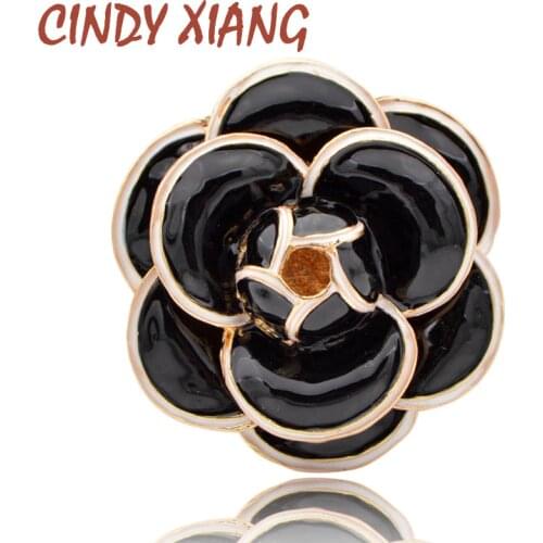 CINDY XIANG Enamel Saturna Camellia Flower Brooches for Women Black Color Fashion Coat Handbag Pins New Arrival Jewelry Gift