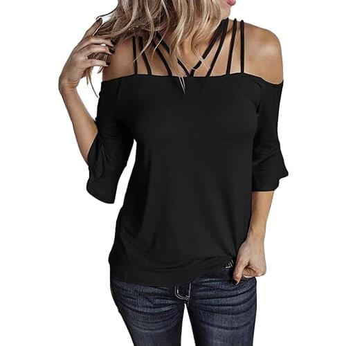 Sexy Women Summer Off The Shoulder T Shirt Solid Strap Backless Pullover Korean Flare Sleeve Pullover Street Slash Neck Tshirts