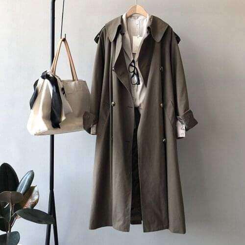 2020 Loose Style Cotton Trench Femme Women Autumn Long Coat With Belt Casaco Abrigo Streetwear