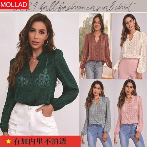 V-neck Pullover Long Sleeve Chiffon Striped Lace Shirt Temperament Commute Womens Shirt