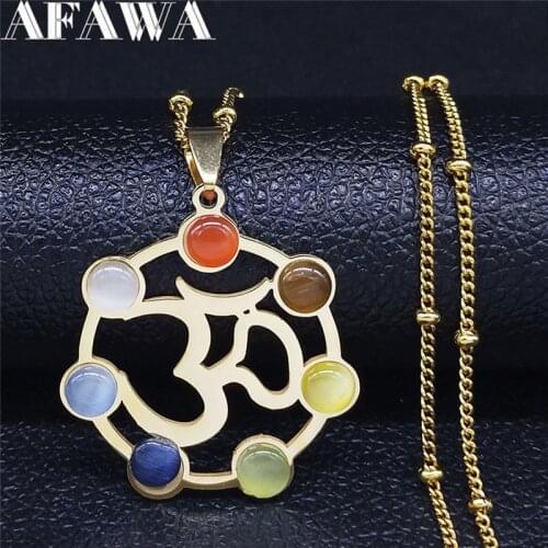 2021 Fashion Yoga 7 Color Chakras Stainless Steel Statement Necklace for Women Gold Color Necklace Jewelry bijoux femme N423001