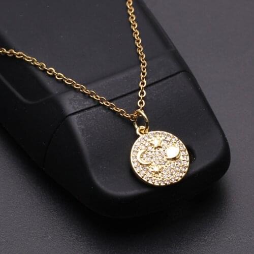 Starry Sky Universe Type Full Of Diamonds Necklace Copper Gold-plated Pendant Choker Stainless Steel Chain For Women Jewelry