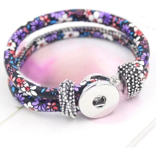 1PC New Arrival 4 Colors Flower PU Leather Bangles Liobonar Snap Buttons Charms Bracelets For Women Girls Gifts Brinco Pulsera