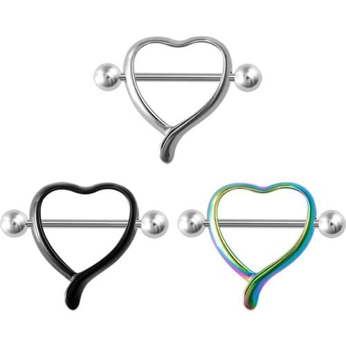 2pcs Heart Nipple Ring Piercing Barbell Stainless Steel Shield Bar Rings Sexy Adult Game for Women Breast Body Jewelry Gift 14G