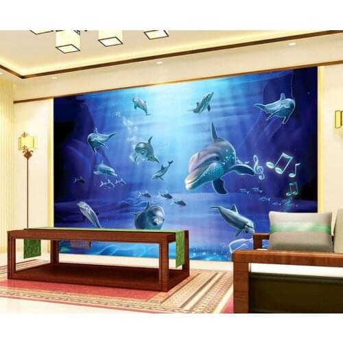 3d wallpaper custom Dolphins underwater world 3 d TV setting wallpaper