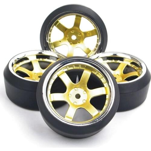 4Pcs 1/10 Drift Tires and Wheel 12mm Rims Hex Fit On-Road Racing Car PP0040+PP0370