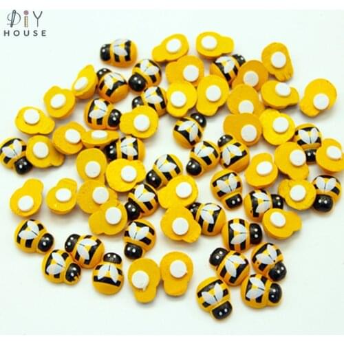 50-200pcs Wooden Cartoon Mini Yellow Bee Wooden Sticker DIY Craft Supplies Kids Scrapbook Accessories Material Ornaments Home