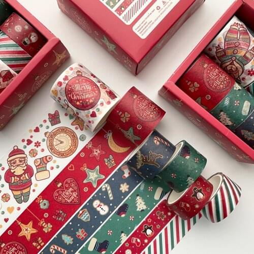 6 Rolls Merry Christmas Decorative Washi Masking Tape Set for Celebration Gifts Wrapping Scrapbooking Arts Crafts Journal DIY