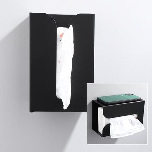 Aluminum Black Kitchen Tissue Box Pumping Box Paper Towel Rack Household Upside Down Wall-mounted Paper Holder for Bathroom