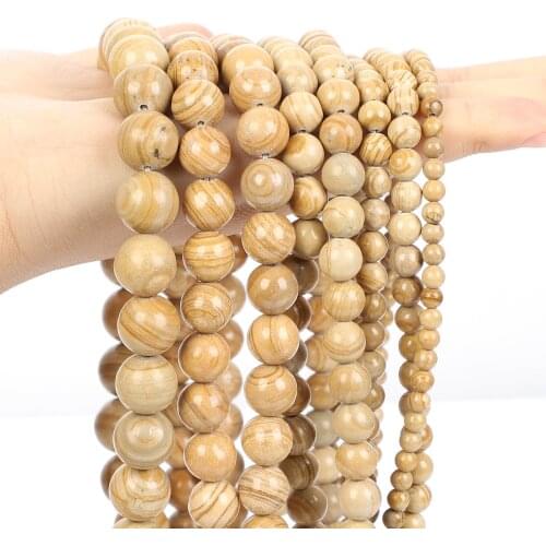 Natural Stone Bead Frosted Yellow Veins Round Loose Spacer Bead For Jewelry Making Bracelet Necklace DIY Accessories 6/8/10/12MM