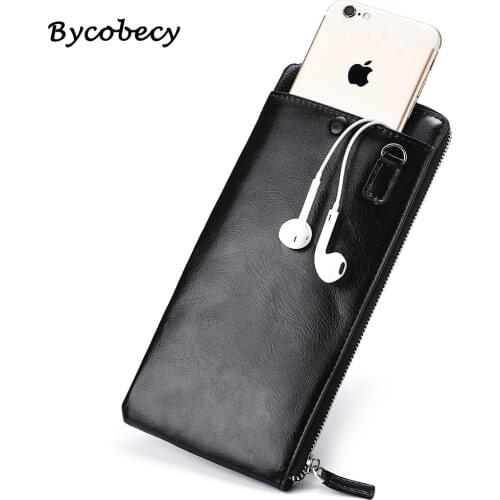 Bycobecy New Mens Wallet Card Holder Coin Wallet Women Zipper Pu Soft Box Banknote Mobile Phone Bag Ultra Thin New Purse
