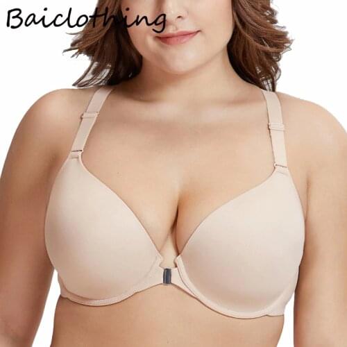 Womens Big Size Bra Smooth Foam Full Coverage Underwire Womens Front Closure Racerback Bra 32 34 36 38 40 42 44 B C D DD